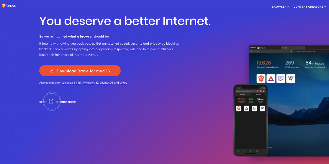 Brave browser homepage